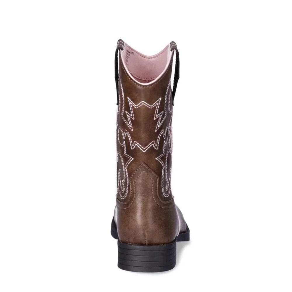 Kids Brown Western Cowboy Boots with White Stitching